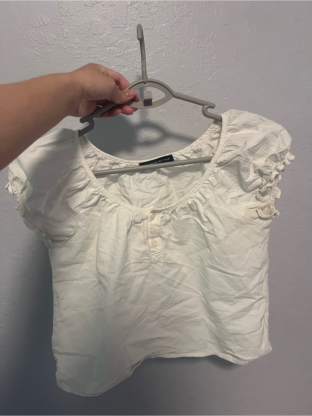 Abercrombie & Fitch Cream Short Sleeve Button Front Crop Top